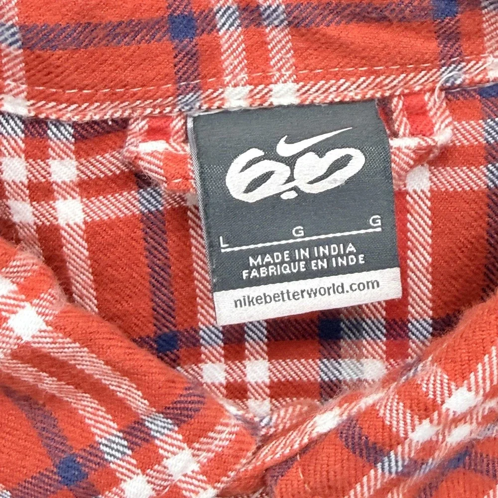 Nike 6.0 Shirt Mens L Red Plaid Long Sleeve Button Up Flannel Cotton Collared